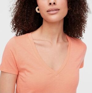 J. Crew Peach Coral Guava Slub Cotton V-Neck Tee T-shirt Size Medium